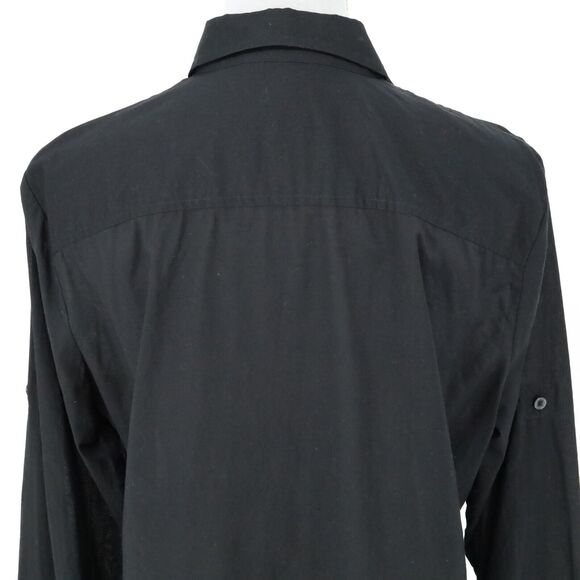 Jones NY Top Womens Large Black Cotton Shirt Semi Sheer Pockets Blouse Preppy - Picture 12 of 16